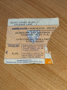 TICKET 1988/89 Wimbledon v Manchester United League Cup - Rare Red for sale on Ebay
