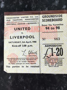 Man United V Liverpool 1980 ticket for sale on Ebay