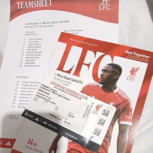 Liverpool West Ham 2 Different Teamsheets,Report, Badge,Programme,Ticket 28/2/26 for sale on Ebay