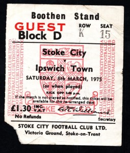 Stoke City v Ipswich Town 1974-1975 Division One Ticket 08/03/1975 for sale on Ebay