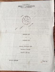 Cambridge City v Leicester City 1977-78 Pre Season Friendly Programme for sale on Ebay