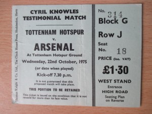 Tottenham v Arsenal 1975 Cyril Knowles Testimonial 1975/76 ticket rare Spurs vgc for sale on Ebay