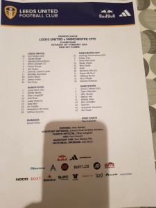 Leeds United v Manchester City official Teamsheet 28.2.26 for sale on Ebay