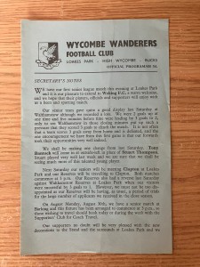 WYCOMBE WANDERERS v WOKING PROGRAMME - ISTHMIAN LEAGUE - 25/08/1965 for sale on Ebay