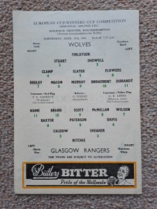 Wolves v Glasgow Rangers 60/61 CWC semi final for sale on Ebay