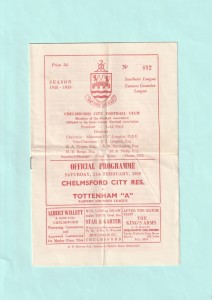 1958/59 EASTERN COUNTIES LEAGUE : CHELMSFORD CITY RES. v TOTTENHAM HOTSPUR 