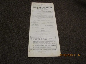 RUISLIP MANOR  v  AVELEY   1952/3   LONDON LEAGUE  SEPTEMBER 13th for sale on Ebay
