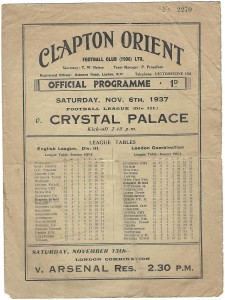 PRE-WAR - CLAPTON ORIENT V CRYSTAL PALACE 1937-38 LEAGUE DIV 3 NOV 6TH 1937 for sale on Ebay