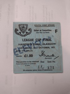 Used Ticket for 1971 Scottish League Cup Final Celtic v. Partick Thistle for sale on Ebay