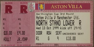 Aston Villa V Manchester United Unused Lge Cup Ticket 99-00 for sale on Ebay