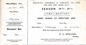 TICKET: Millwall v Chelsea (Friendly) 1970/1971 for sale on Ebay