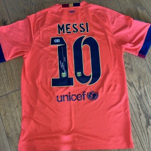 Messi BECKETT Witnessed Signed Barcelona Shirt 2014/15 Away for sale on Ebay