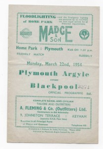 1954 Friendly - PLYMOUTH ARGYLE v. BLACKPOOL for sale on Ebay