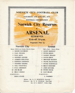 Norwich City Reserves v Arsenal (Combination) 1972/1973 for sale on Ebay