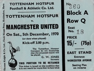 TOTTENHAM  V MANCHESTER UNITED 5/12/1970 D1 - USED TICKET FEAT GEORGE BEST for sale on Ebay