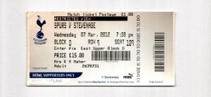 Tottenham Hotspur v Stevenage Borough 2011-2012 Premier League Ticket 07/03/2012 for sale on Ebay