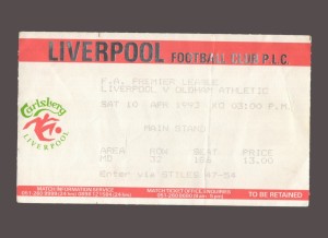 Liverpool v Oldham Athletic 1992-1993 Premier League Ticket 10/04/1993 for sale on Ebay