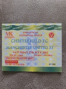 Chesterfield V Manchester United Testimonial Ticket 02-03 for sale on Ebay