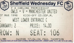 Match Ticket, Sheffield Wednesday v Manchester United Carling Premiership 97/98 for sale on Ebay