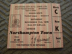 Bradford City v Northampton Town TICKET.  11/11/1978 for sale on Ebay