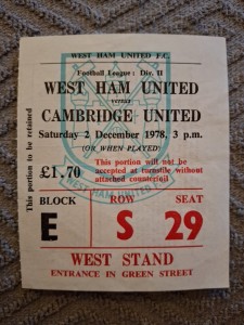West Ham United v Cambridge United TICKET.  2/12/1978 for sale on Ebay