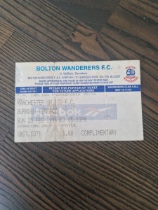 Ticket Stub Bolton Wanderers V Manchester United 25/2/1996 for sale on Ebay