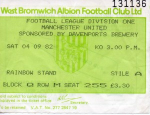 Match Ticket, West Bromwich Albion v Manchester United League Div 1 1982 for sale on Ebay