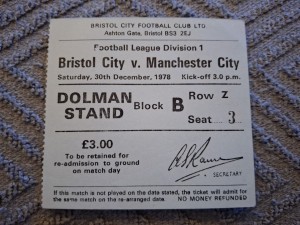 Bristol City v Manchester City TICKET.  30/12/1978 for sale on Ebay