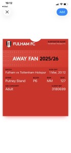 Fulham v Tottenham Hotspur Premier League Ticket Stub for sale on Ebay