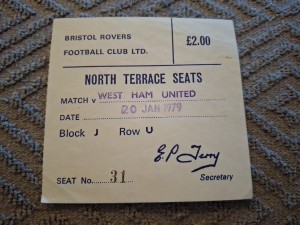 Bristol Rovers v West Ham United TICKET.  20/1/1979 for sale on Ebay