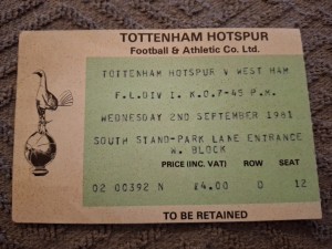 Tottenham Hotspur v West Ham United TICKET.  2/9/1981 for sale on Ebay