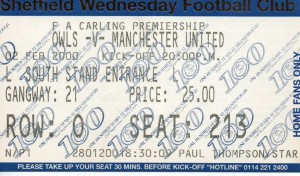 Match Ticket, Sheffield Wednesday v Manchester United Carling Premiership 99/00 for sale on Ebay