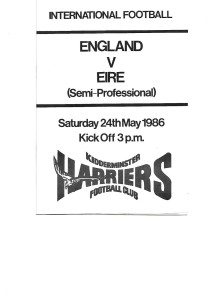 England v Ireland 1986 semi-pro programme Kidderminster Harriers international for sale on Ebay