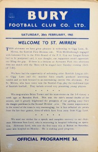 Bury v St Mirren Friendly 1964/65 for sale on Ebay