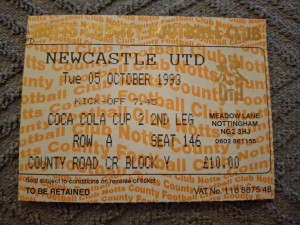 Notts County v Newcastle United TICKET.  5/10/1993 for sale on Ebay
