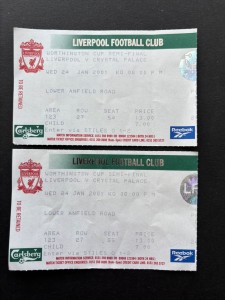 LIVERPOOL vs CRYSTAL PALACE, 24 1 2001, Worthington Cup Semi Final, Seat Tickets for sale on Ebay