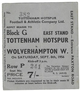 TICKET - TOTTENHAM HOTSPURS V WOLVERHAMPTON WOLVES 1956-57 LEAGUE SEPT 8TH 1956 for sale on Ebay
