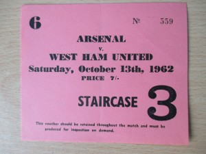 Arsenal v West Ham United 1962 Division One 1962/63 used ticket rare vgc for sale on Ebay