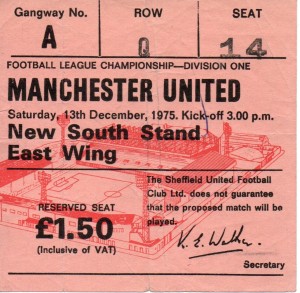 Match Ticket, Sheffield United v Manchester United Division 1 1975/76 for sale on Ebay