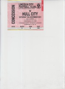 10  11  01  Lincoln  v  Hull        match ticket for sale on Ebay