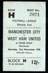 Manchester City v West Ham United 1970-1971 Division One Ticket 21/11/1970 for sale on Ebay
