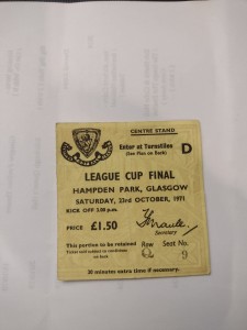 Used Ticket for 1971 Scottish League Cup Final Celtic v. Partick Thistle for sale on Ebay