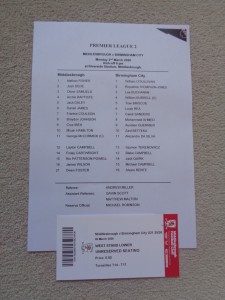 MIDDLESBROUGH v BIRMINGHAM CITY PREMIER LEAGUE 2 TICKET & TEAMSHEET UK POST FREE for sale on Ebay