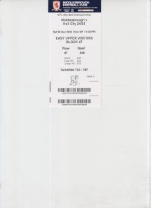 30  11  24  Middlesbrough   v  Hull   City            match  ticket for sale on Ebay