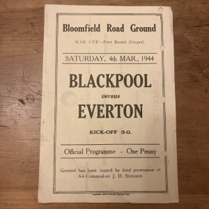 Blackpool v Everton , War Cup First Round ( Proper) , 04/03/1944 - Programme for sale on Ebay