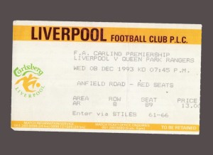 Liverpool v Queens Park Rangers 1993-1994 Premier League Ticket 08/12/1993 for sale on Ebay