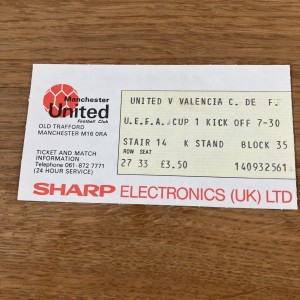Manchester United/Valencia U. E. F. C. Cup 1st Round 15/9/82 Ticket Stub for sale on Ebay