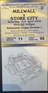 Match Ticket 2002-03 Millwall v Stoke 12 April 2003  RARE Home fans only for sale on Ebay