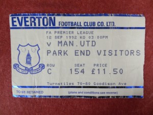 EVERTON v MANCHESTER UNITED TICKET | 1992/1993 | PREM. PL | 12 SEP 1992 for sale on Ebay