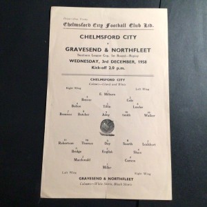 Programme  Chelmsford City v Gravesend 3rd Dec 1958  Southern League Cup Rd1 Rep for sale on Ebay